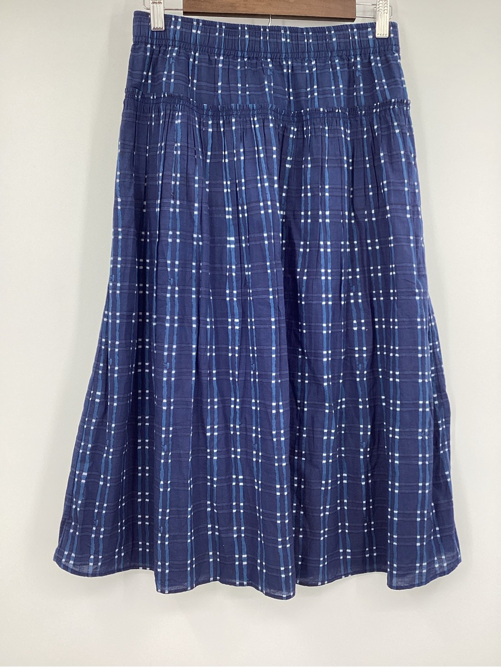 Madewell Pull-On Midi Skirt in Shibori Indigo Plaid - Picture 3 of 13